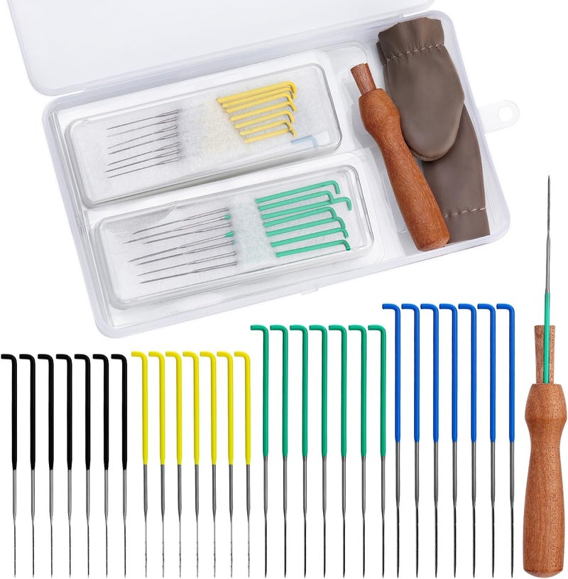 FTEVEN Needle Felting Needles, Needle Felting Tools Set Contains 28 Pcs Felting Needles in 4 Sizes, Wooden Handle, Finger Cots Felting Supplies for Beginners Adult DIY Felting Wool Craft - Image 1